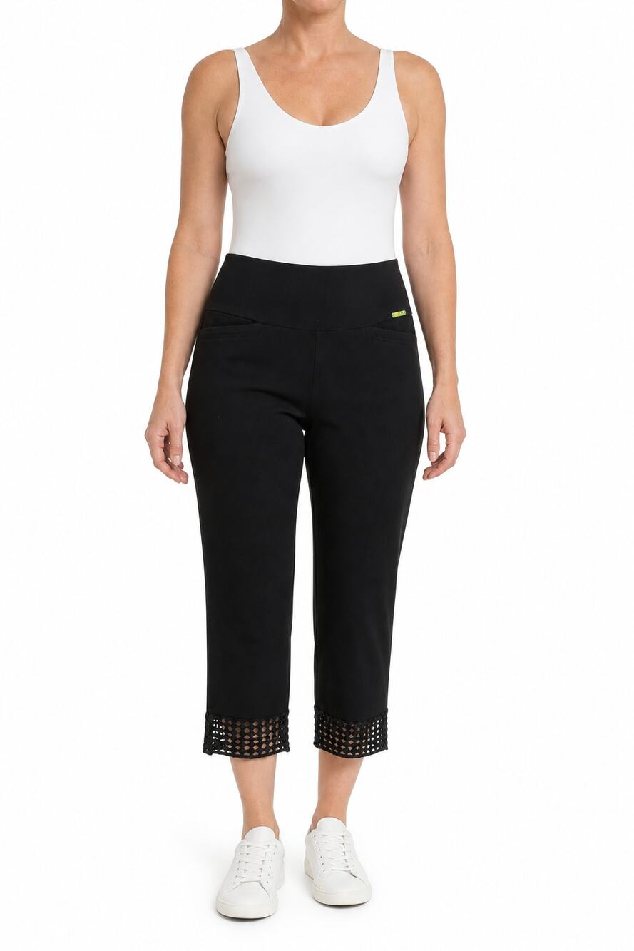 Swing Control Women's Black Mesh Hem Crop Golf Pants Size 2 Performance Stretch
